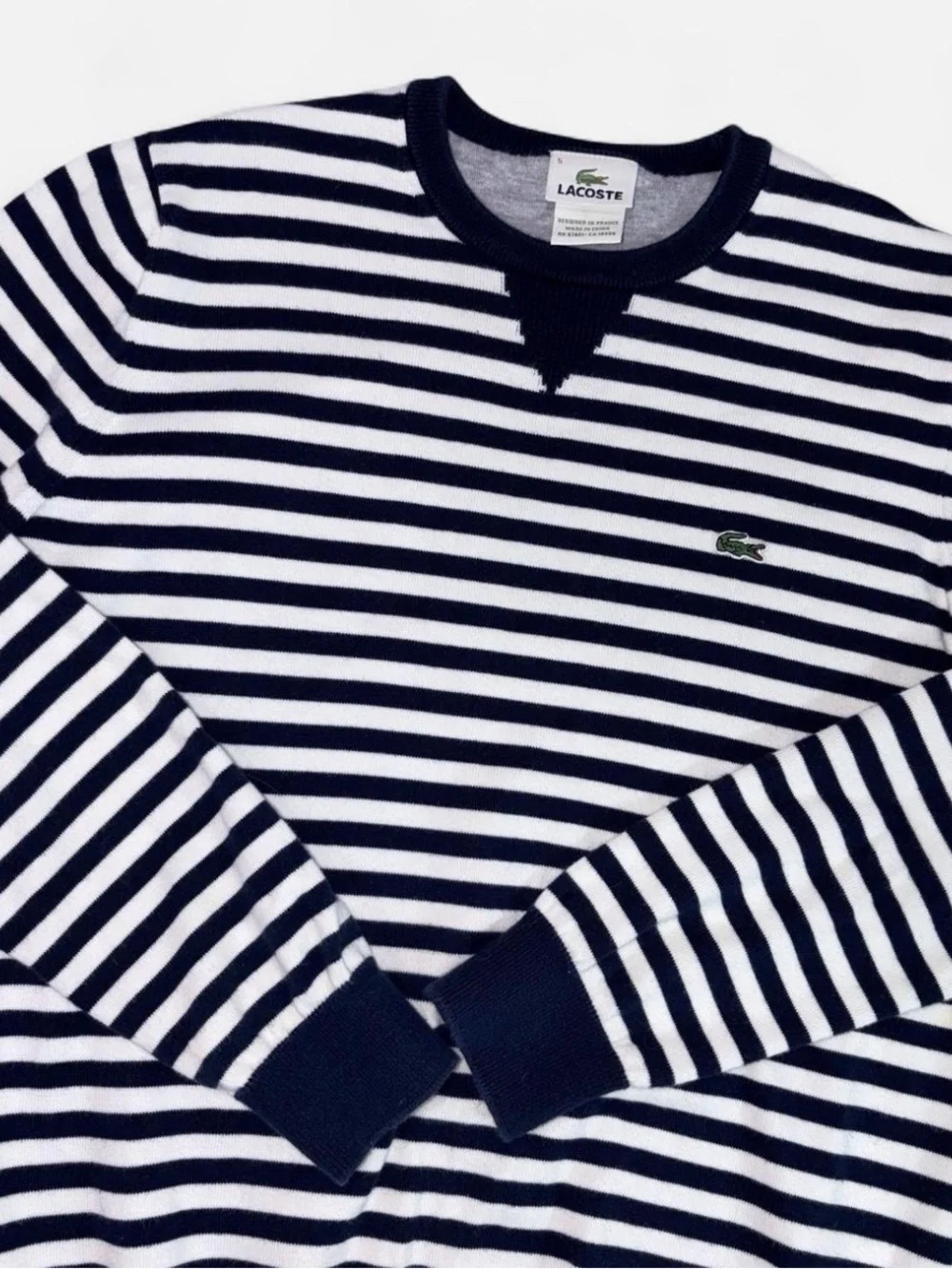 Lacoste Navy White Stripe Crewneck Sweater Size 5 Fits Medium